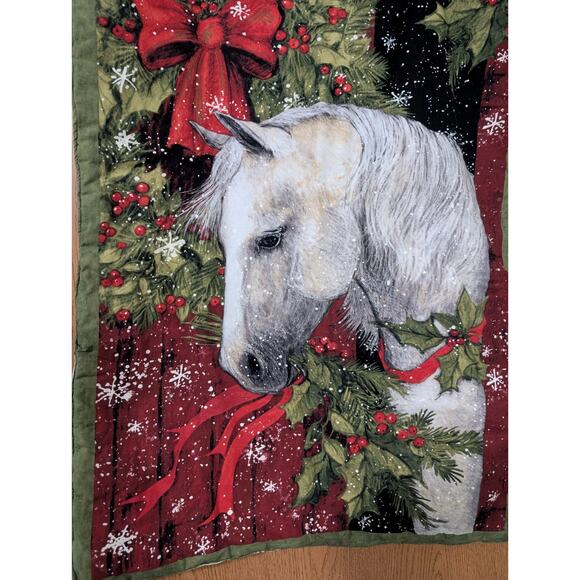 STUNNING Handmade Christmas Horse Reversible Quilt Curtain Flag 31" x 23" - Picture 5 of 13